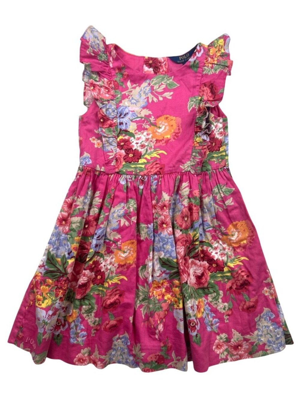 Polo Ralph Lauren Girl's Size 6  Sleeveless Dress Pink Floral Ruffles Summer